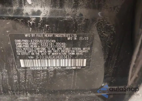 2016 Subaru Impreza 2.0I from USA, damaged, VIN JF1GJAA6XGH007432